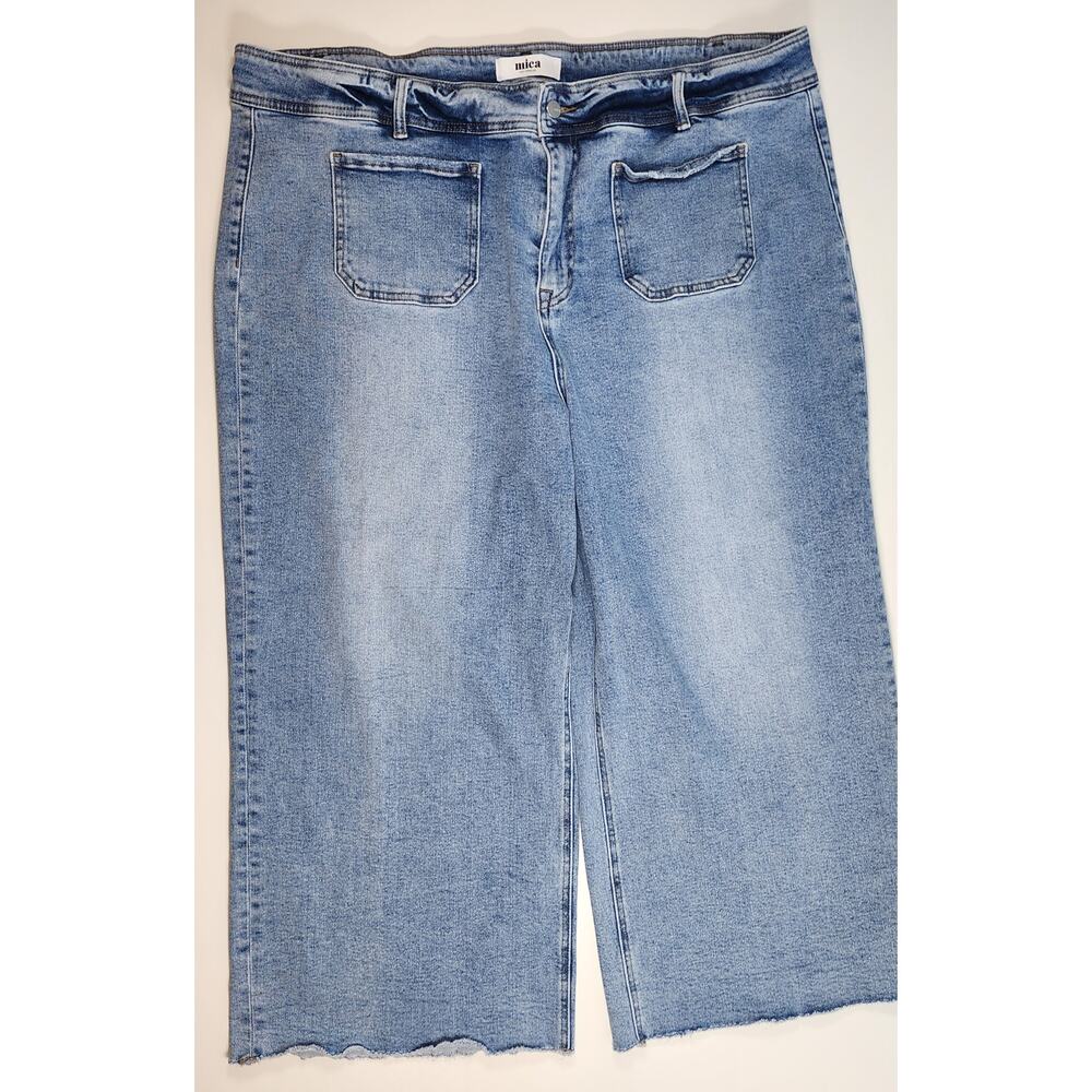 Mica Denim‎ Wide Leg Raw Hem Cropped Stretch Jeans Size 24W